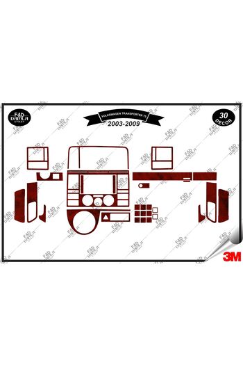 FD Damla Etiket Volkswagen Transporter T5 2003-2009 Garnitură consolă torpedo - Set de finisare mahon piept 30 buc.