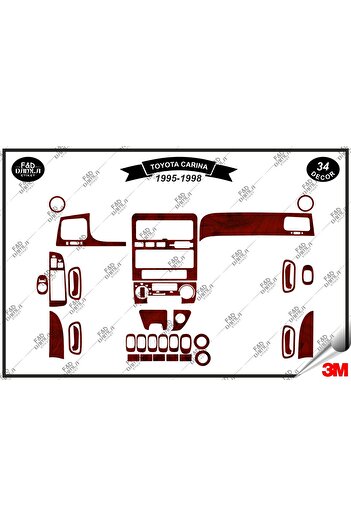 FD Damla Etiket Toyota Carina 1995-1998 Set de ornamente din mahon pentru consola de torpedo - 34 de piese din mahon