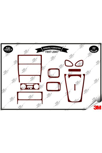 FD Damla Etiket Subaru Forester 1997-2007 Garnitură pentru consola torpedo - Set de 11 bucăți din furnir de mahon