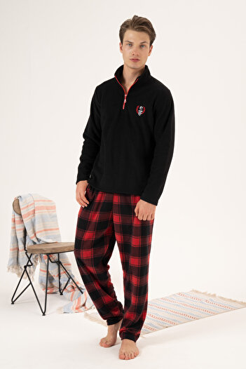 REMSA Men's Fleece Zippered Pajama Set 24426 Black
