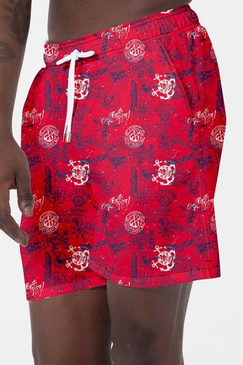 Remsa Mayo 024 Model Red Men's Sea and Pool Patterned Shorts