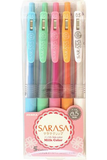 Zebra Sarasa Clip Gel Ink Ballpoint Pen, 0.5mm, Milk Color, 5 Color Set (JJ15-5C-MK)