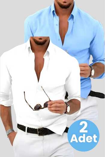 Uniquetrenders Чотири сезони Slim Fit чоловіча сорочка - з коміром, довгими рукавами, легка в прасуванні, дихаюча, комплект з 2 штук