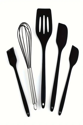 safestore 5 Pieces Black Silicone Spatula Set with Fireproof and Heat Resistant