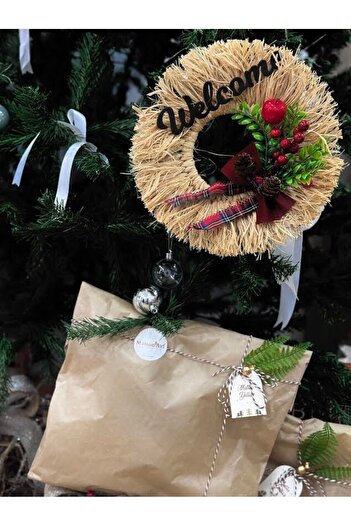 Maison Avf New Year's Eve Welcome Door Ornament Kokina, Cone, Plaid Detailed Wall Ornament 30 cm