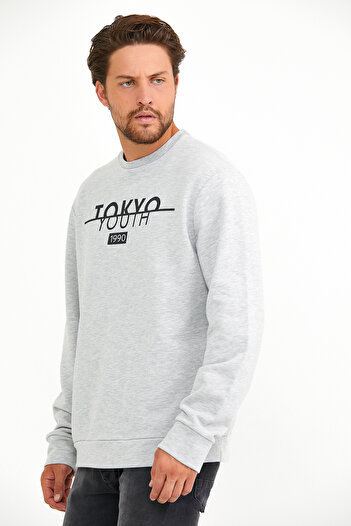Superlife Süperlife Erkek Bisiklet Yaka Regular Fit Tokyo Basklı İnce Sweatshirt spr22sw134