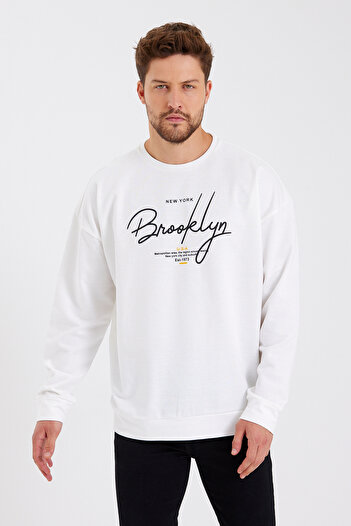 Superlife Süperlife Erkek Bisiklet Yaka Regular Fit El Yazılı Brooklyn İnce Sweatshirt SPR23SW331