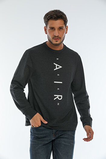 Superlife Süperlife Erkek Bisiklet Yaka Regular Fit AR Baskılı İnce Sweatshirt SPR22SW131