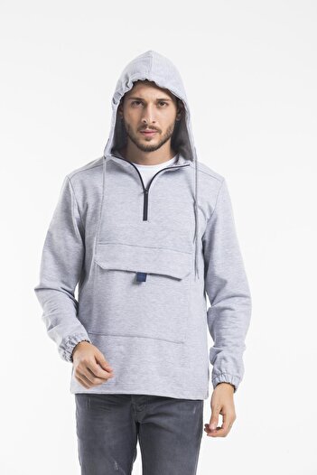 Superlife Süperlife Erkek Kapşonlu Yarım Fermuarlı İnce Sweatshirt SPR 20K52