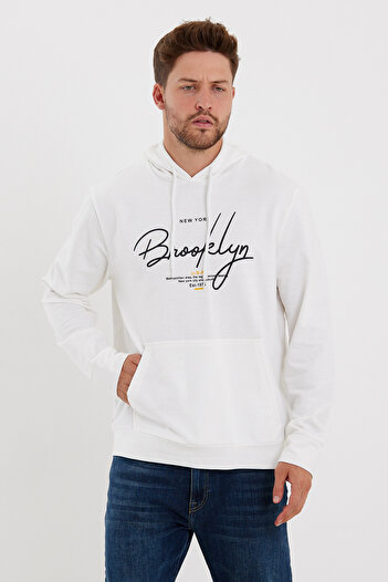 Superlife Süperlife Erkek Kapşonlu Regular Fit Brooklyn Baskılı İnce Sweatshirt SPR23SW361