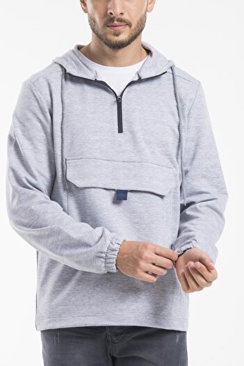 Superlife Süperlife Erkek Kapşonlu Yarım Fermuarlı İnce Sweatshirt SPR 20K52