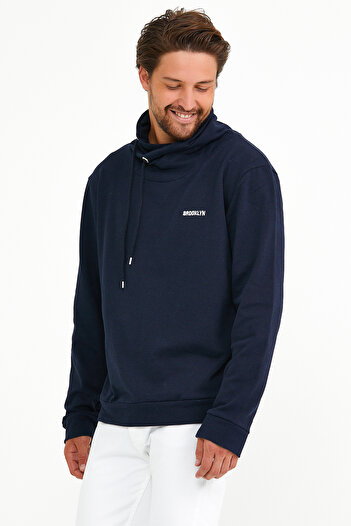 Superlife Süperlife Erkek Şal Yaka Regular Fit Brooklyn Baskılı İnce Sweatshirt SPR22SW143