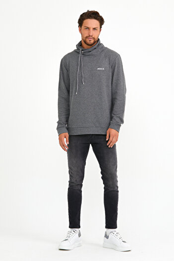Superlife Süperlife Erkek Şal Yaka Regular Fit Brooklyn Baskılı İnce Sweatshirt SPR22SW143