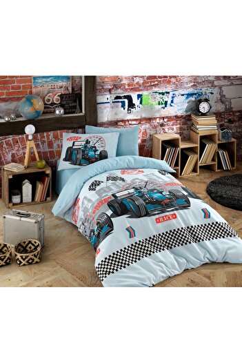 Bayev Boys Kids Single Duvet Cover Set with Trolley Sport Cars Blue