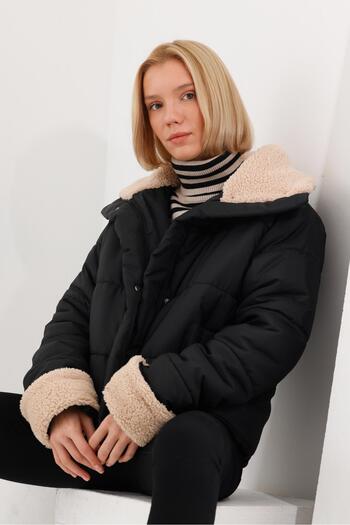 Ceylen Women's Collar and Sleeve Fur Detail Puffer Coat