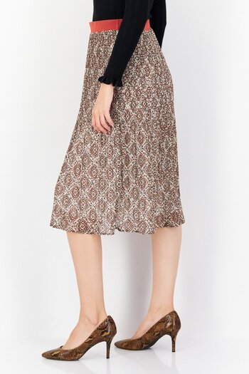ZERO Women Allover Print Maxi Skirt, Brown Combo