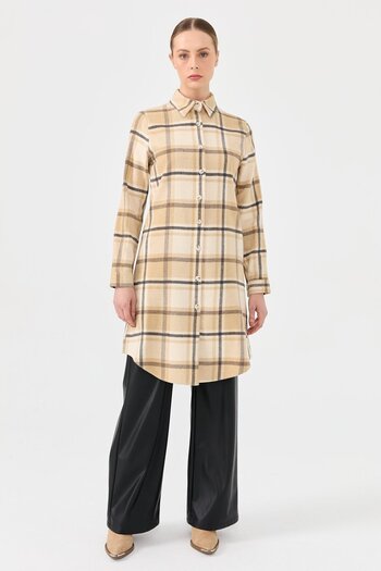 Esswaap Ekose Desenli Country Tunik  Camel