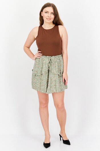 Sadie & Sage Women Floral Print Mini Skirt, Sage Green Combo