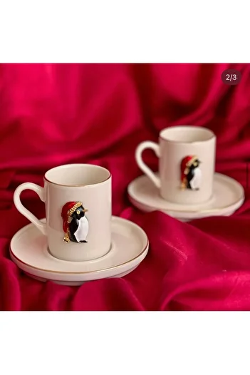 Sillage Home New Year's Coffee Cup Set for 2 People, New Year's Cup with Penguin