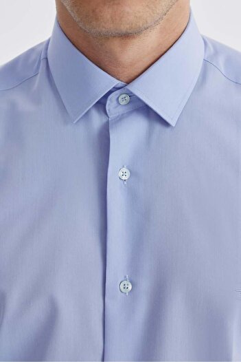 Jakamen Mavi Slim Fit Desenli Cepsiz Erkek Gömlek