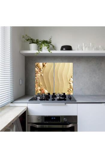 Saban 2-Piece 30X52 cm Glass Stove Protector for 4-Piece Stoves Beach