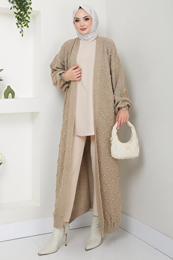 hafsamina Ζακέτα με μακριά πλεκτά βιζόν - Cherry Pattern, HM2334