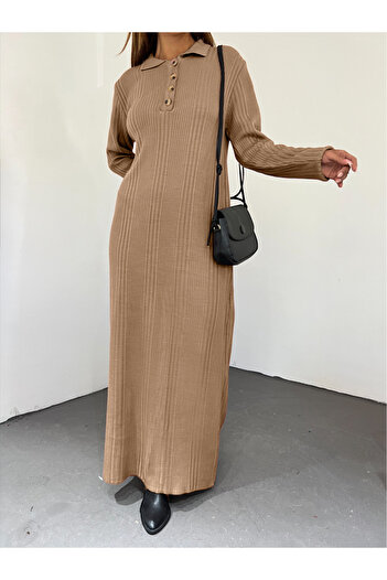 Modamorfo Πλεκτό φόρεμα Mink Polo Neck - με κουμπιά