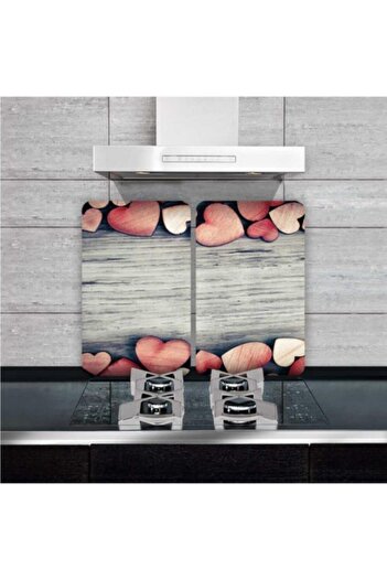 Saban 2-Piece 30X52 cm Glass Stove Protector Textured Hearts for 4-Piece Stoves