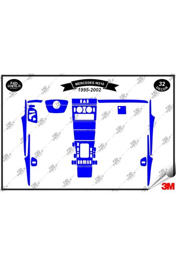 FD Damla Etiket Mercedes W 210 1995-2002 Decorație albastră pentru consola torpedo - Set de 32 de piese din furnir de mahon