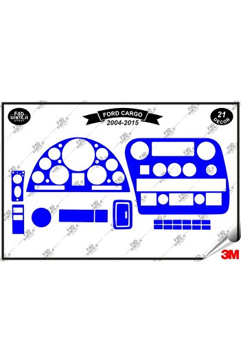 FD Damla Etiket Ford Cargo Manual 2004-2015 Garnitură Consolă Torpedo Set Furnir Mahon Piept 21 Bucăți Albastru