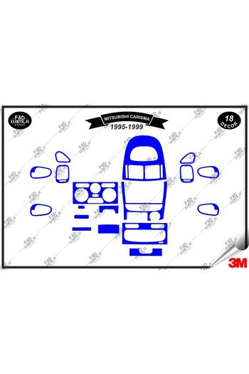 FD Damla Etiket pentru Mitsubishi Carisma 1995-1999 Set de finisare din mahon pentru consola torpedo albastră - 18 buc.