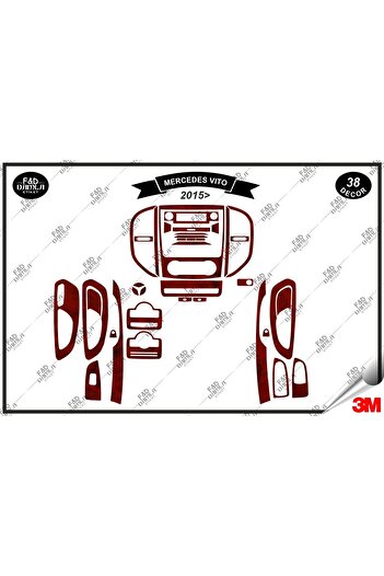 FD Damla Etiket Mercedes Vito 2015 Garnitură Consolă Torpedo - Set de 38 bucăți din furnir de mahon
