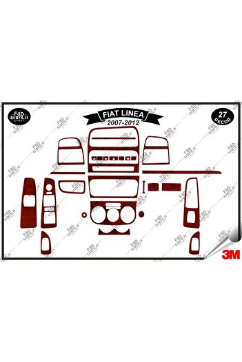 FD Damla Etiket Fiat Linea 2007-2012 Garnitură Consolă Torpedo - Set 27 Piese Piept Mahon