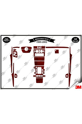 FD Damla Etiket pentru Mercedes W 210 1995-2002 Garnitură Consolă Torpedo - Set 32 bucăți din furnir de mahon