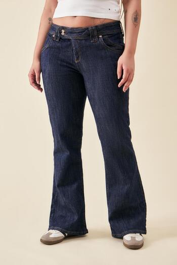 september island Grizzled Navy Blue Low Waist Flare Jeans
