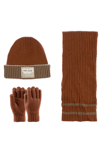 Kitti 9-15 Years Old Boy Scarf Beret Glove 3 Piece Set