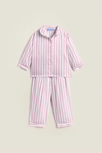 Magu Unisex Children's Striped Cotton Pajamas Set - Bottom-Top Set with Bag