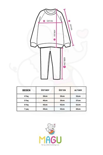 Magu Girl's Spanish Tights - Heart Patterned Cotton Sweatshirt and Bottom Set