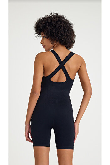 Tria Body Seamless, Seamless, Back Detailed, Push up Effect, Black Short Jumpsuit