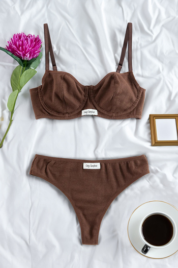 Trendyol Collection Brown 100% Cotton Ribbed Label Detailed Unlined Strap Knitted Underwear Set Thmss24Cc00029