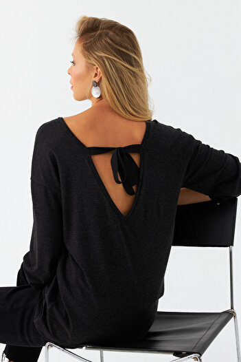 Cool & Sexy Women's Anthracite Front Back V Loose Blouse Ey3003