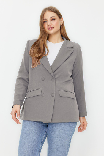 Trendyol Curve Μπουφάν σε γκρι ύφανση Blazer - Διπλό Κλείσιμο, TBBSS22CE0180
