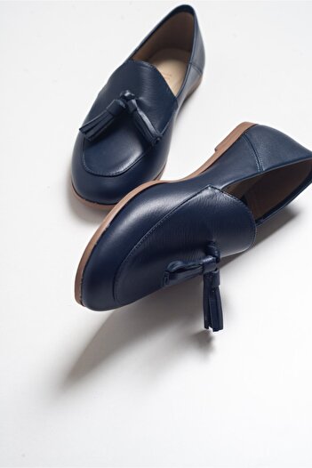 LuviShoes F04 Тъмносини обувки от естествена кожа