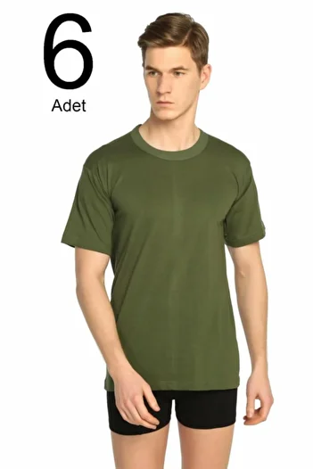 Seher Men's Combed Cotton 6-Pack 0-Neck Half Sleeve Undershirt (Khaki) 100% Cotton