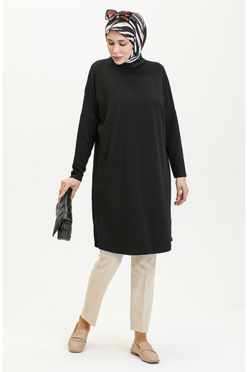 sefamerve Black Relaxed Cut Flowing Tunic 8730-01