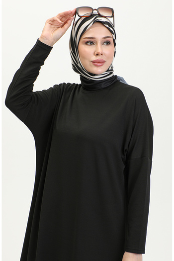 sefamerve Rahat Kesim Dökümlü Sade Tunik 8730-01 Siyah