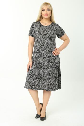 HERAXL Women's Gray Small Flower Patterned Cupped Midi Dress