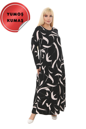 MELSAY Women's Winter Soft Fabric White Feather Pattern Large Size Dress