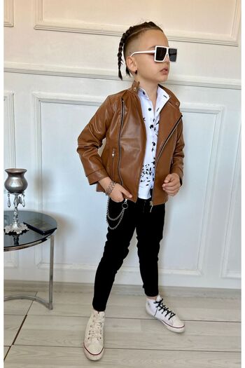 N.S.K NEWSTAR KİDS Festive Leather Jacket Boy's Set
