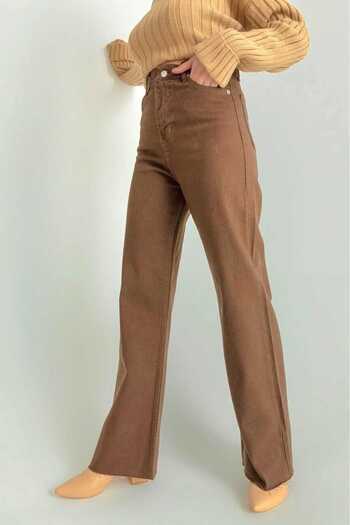 Livik Brown Loose Palazzo Wideleg Jean Power Lycra Women's High Waist Recovery